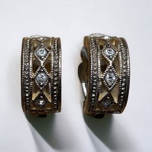 Vintage Gold Tone Marcasite Clip On Earrings